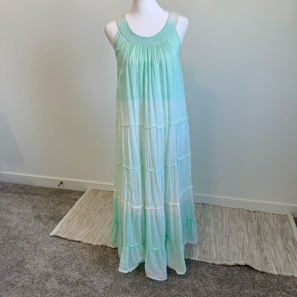 Vasna Desire Womens Mint Ombre Boho Maxi Dress Tiered Cotton Flowy Size L
